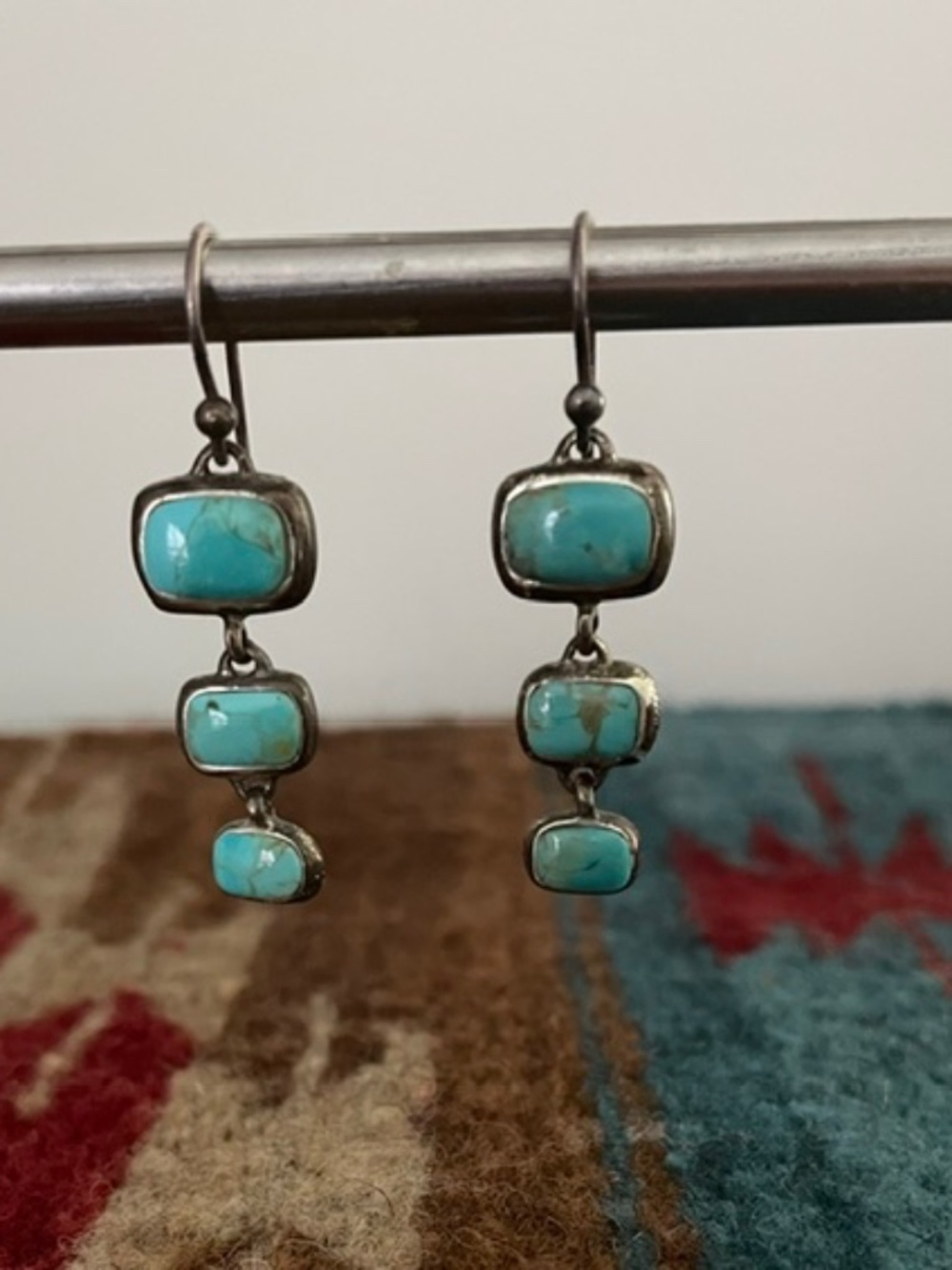 Sterling Turquoise Barse Dangle Hook Earrings